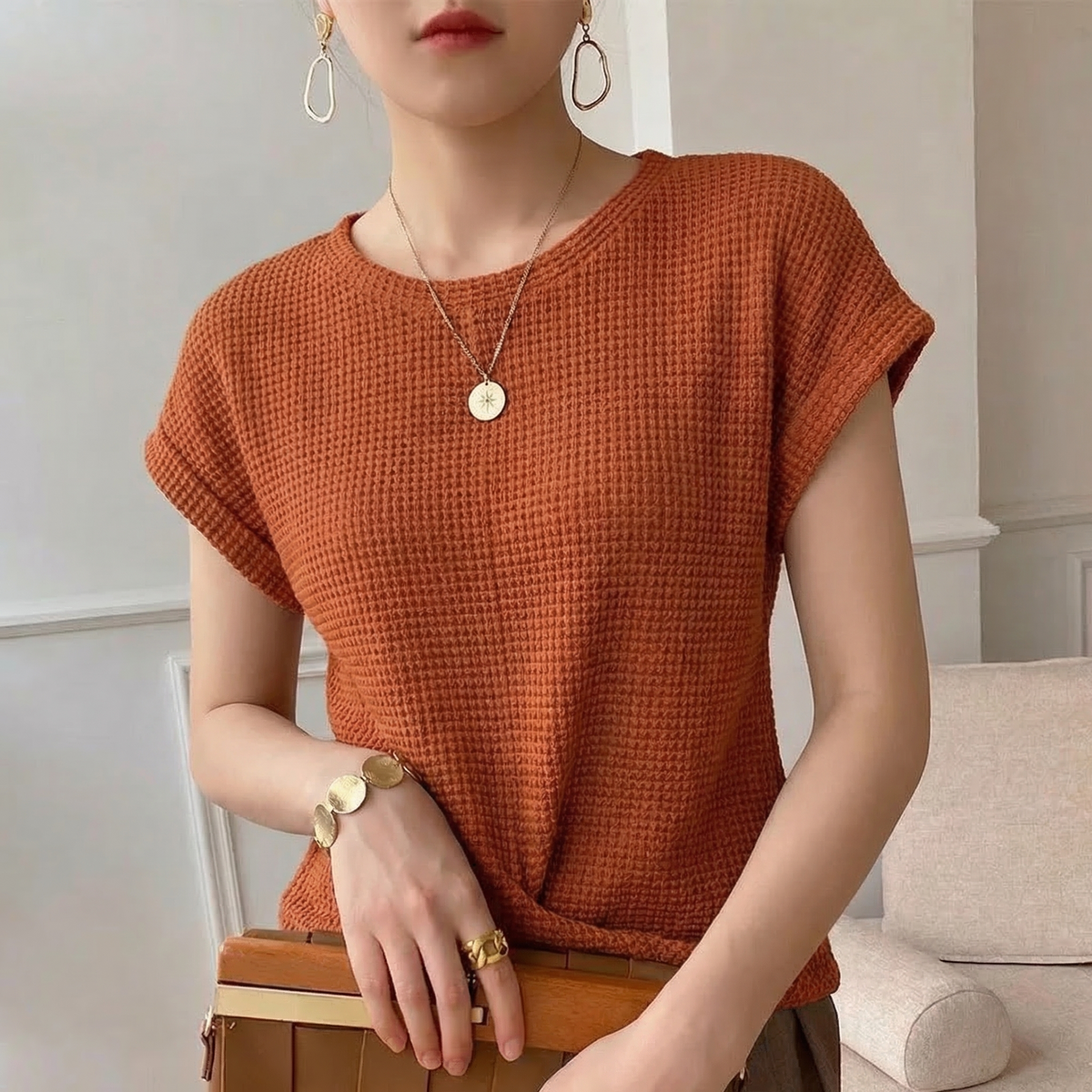 Waffle Knit Top