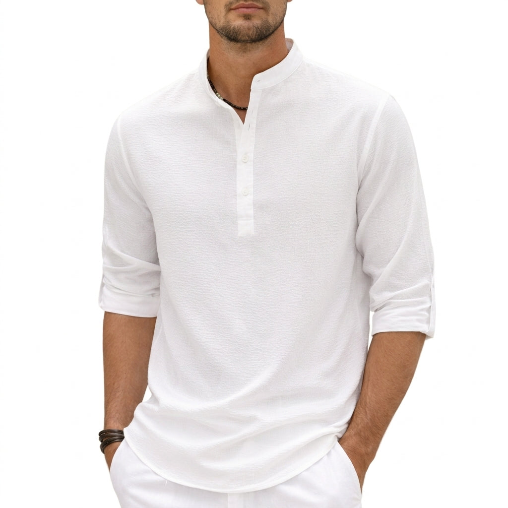 Grandad Collar Linen Shirt