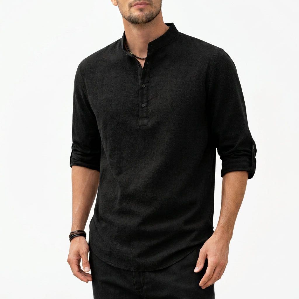 Grandad Collar Linen Shirt