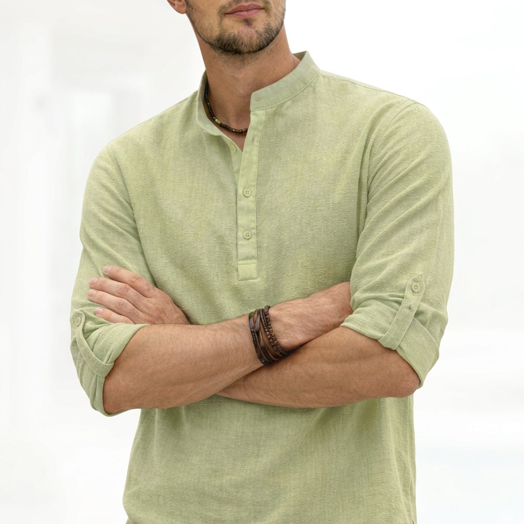 Grandad Collar Linen Shirt