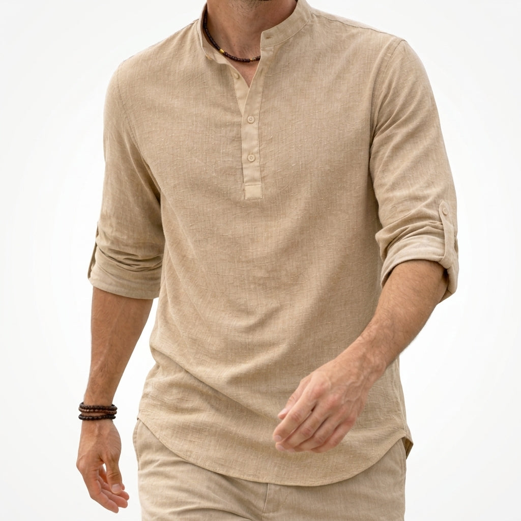 Grandad Collar Linen Shirt