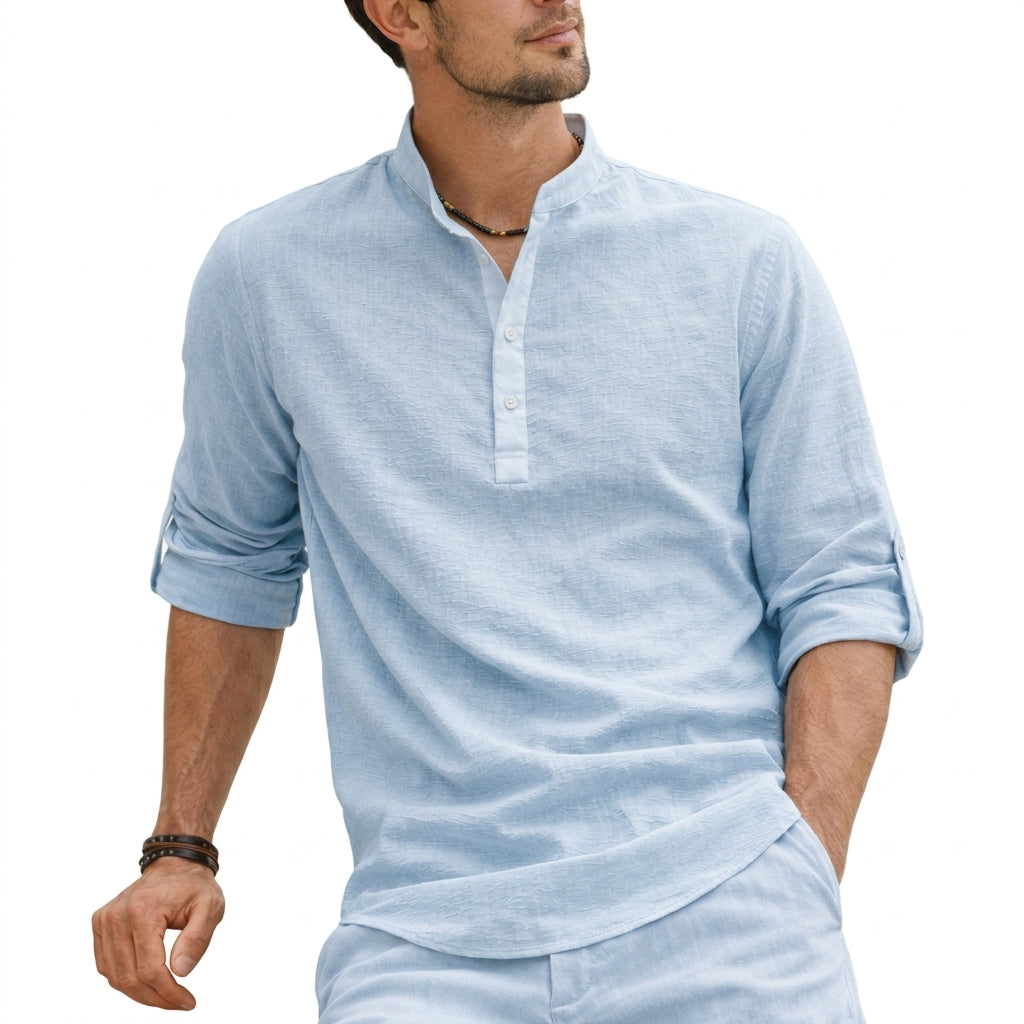 Grandad Collar Linen Shirt