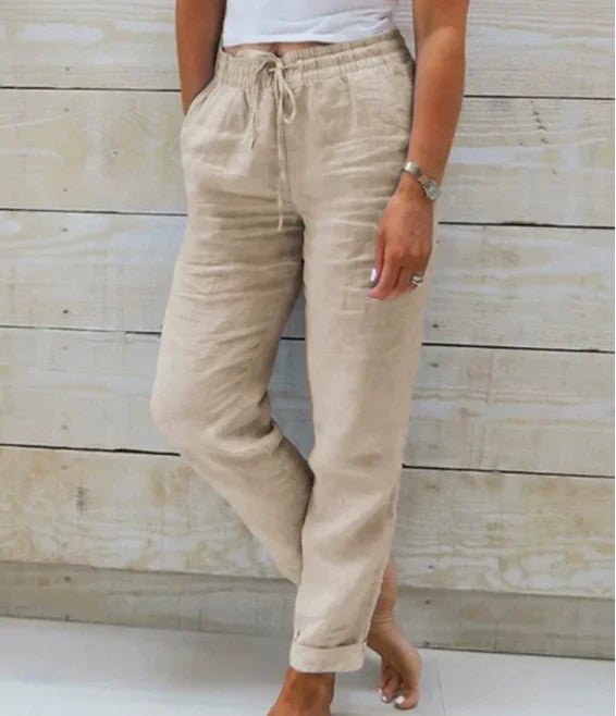 Drawstring Straight-Leg Linen Trousers