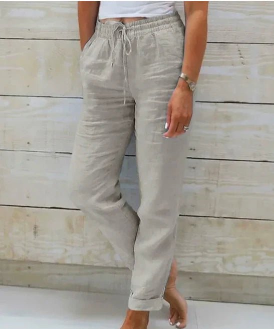Drawstring Straight-Leg Linen Trousers