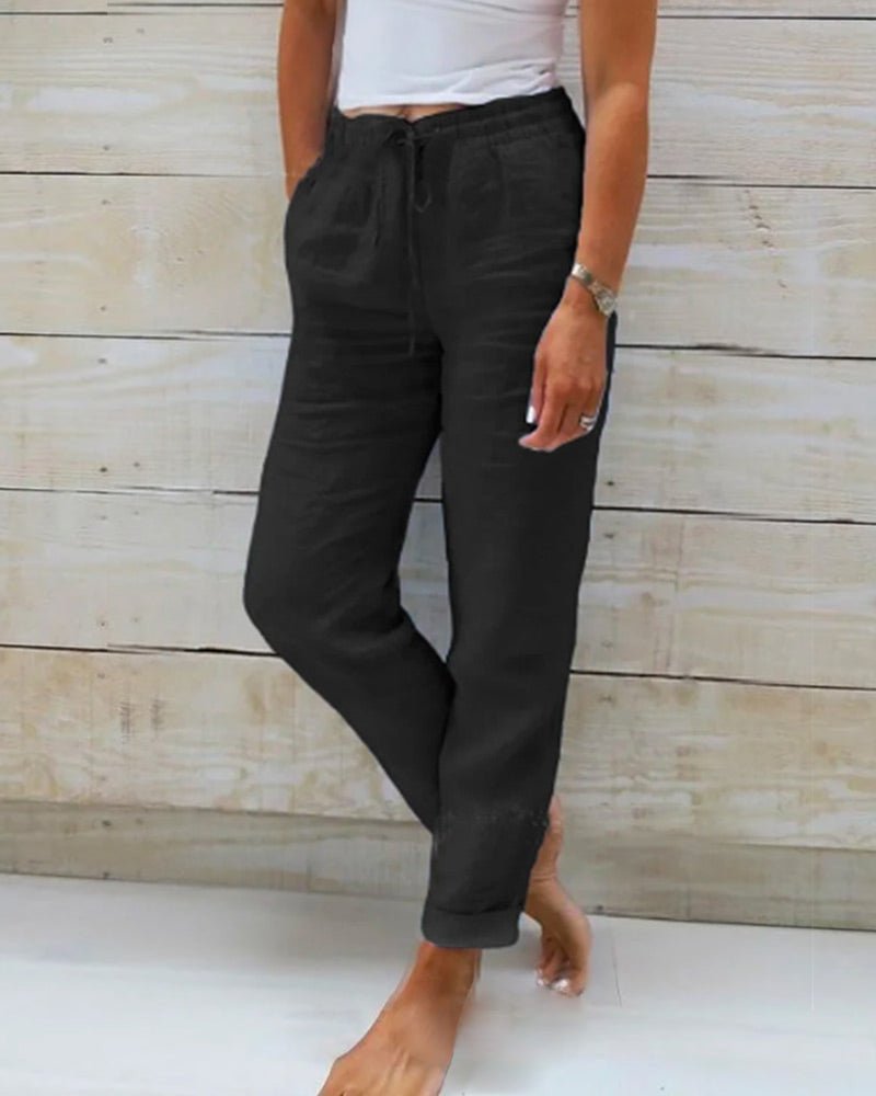 Drawstring Straight-Leg Linen Trousers