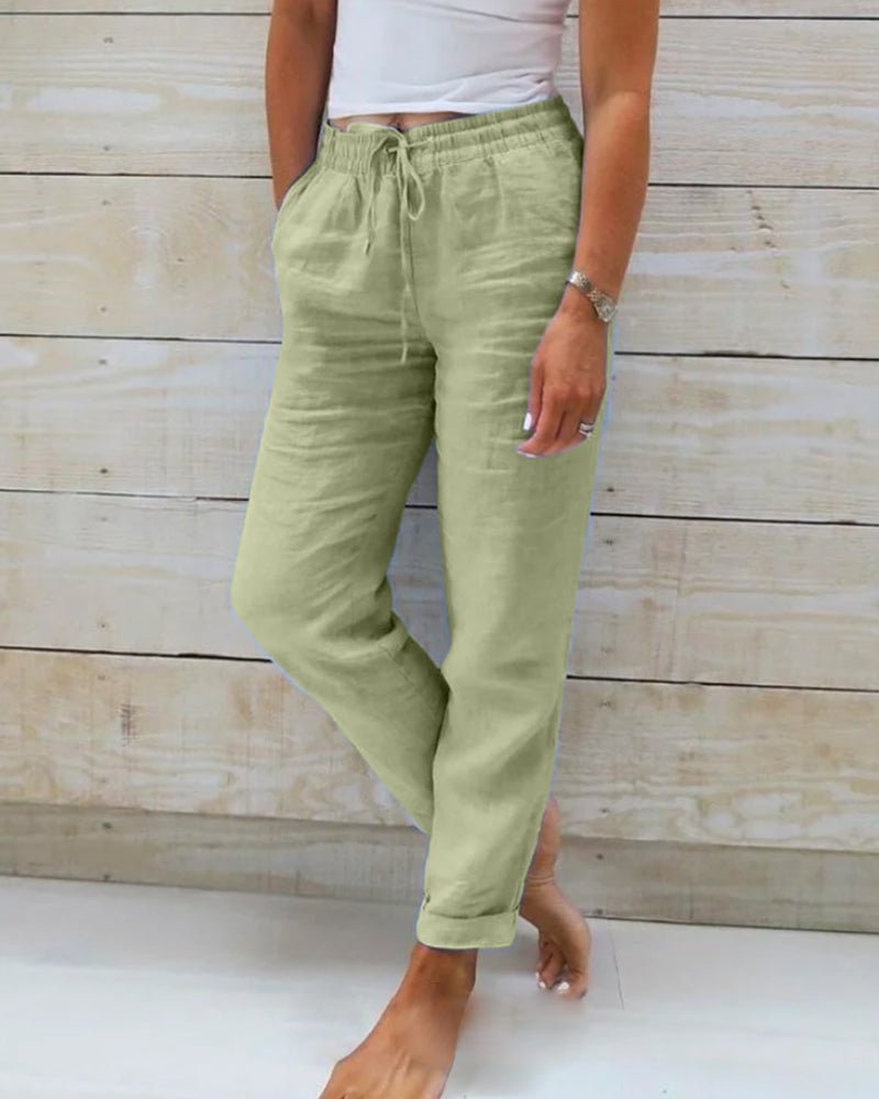 Drawstring Straight-Leg Linen Trousers