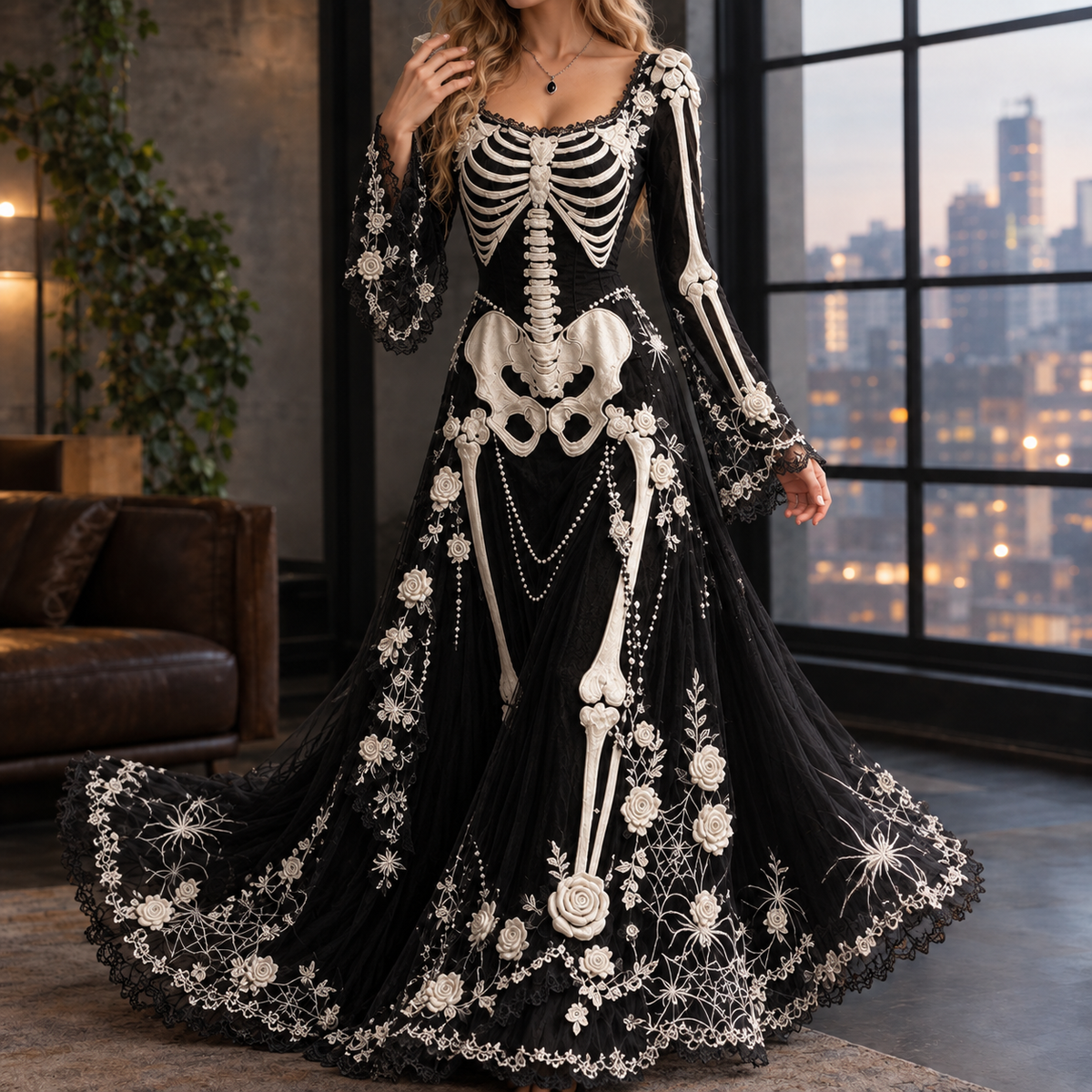 Embellished Skeleton Maxi Dress