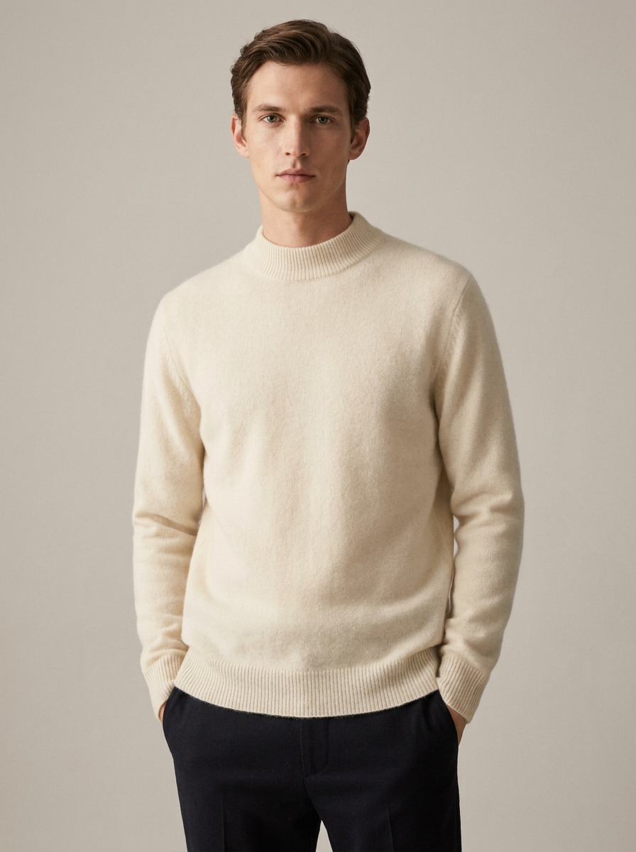 Men's Cashmere Crewneck Sweater in Cream