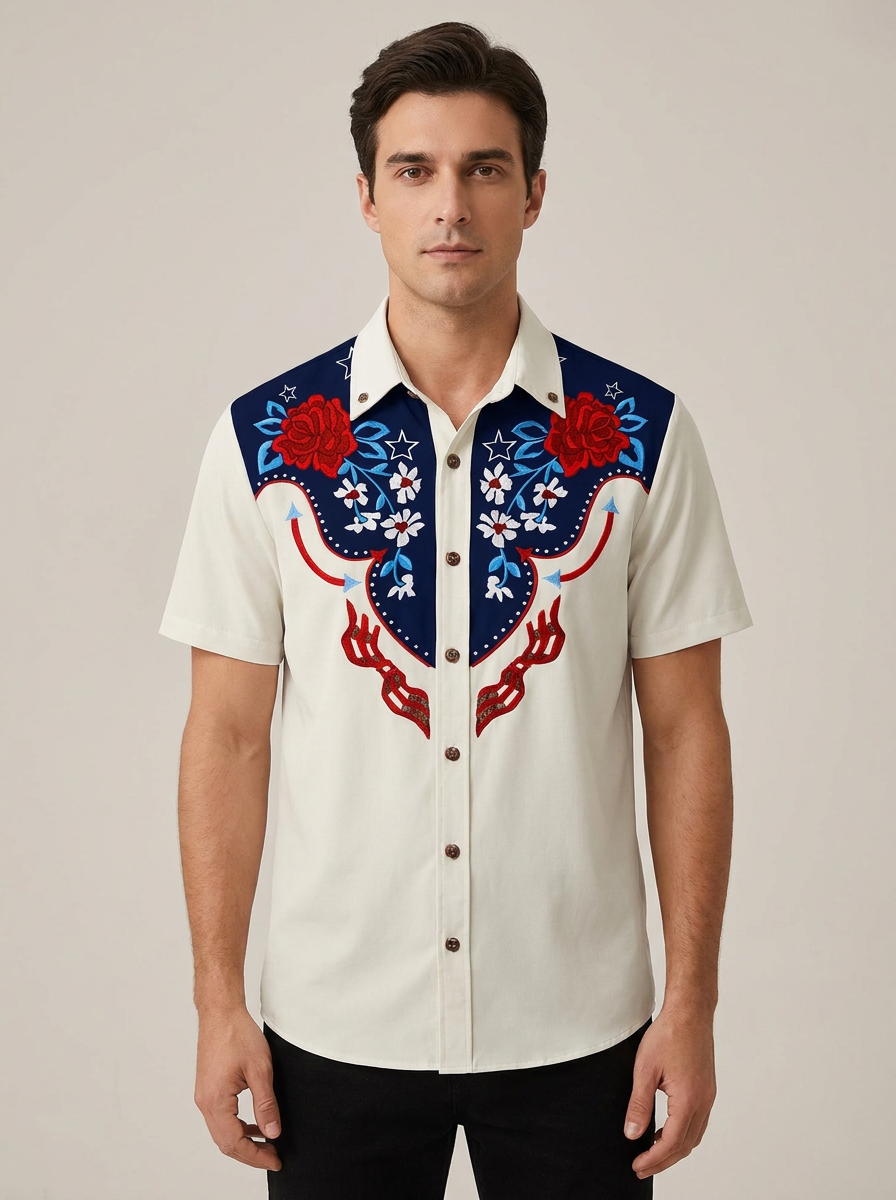 Men's Embroidered Western Shirt in Western Rose