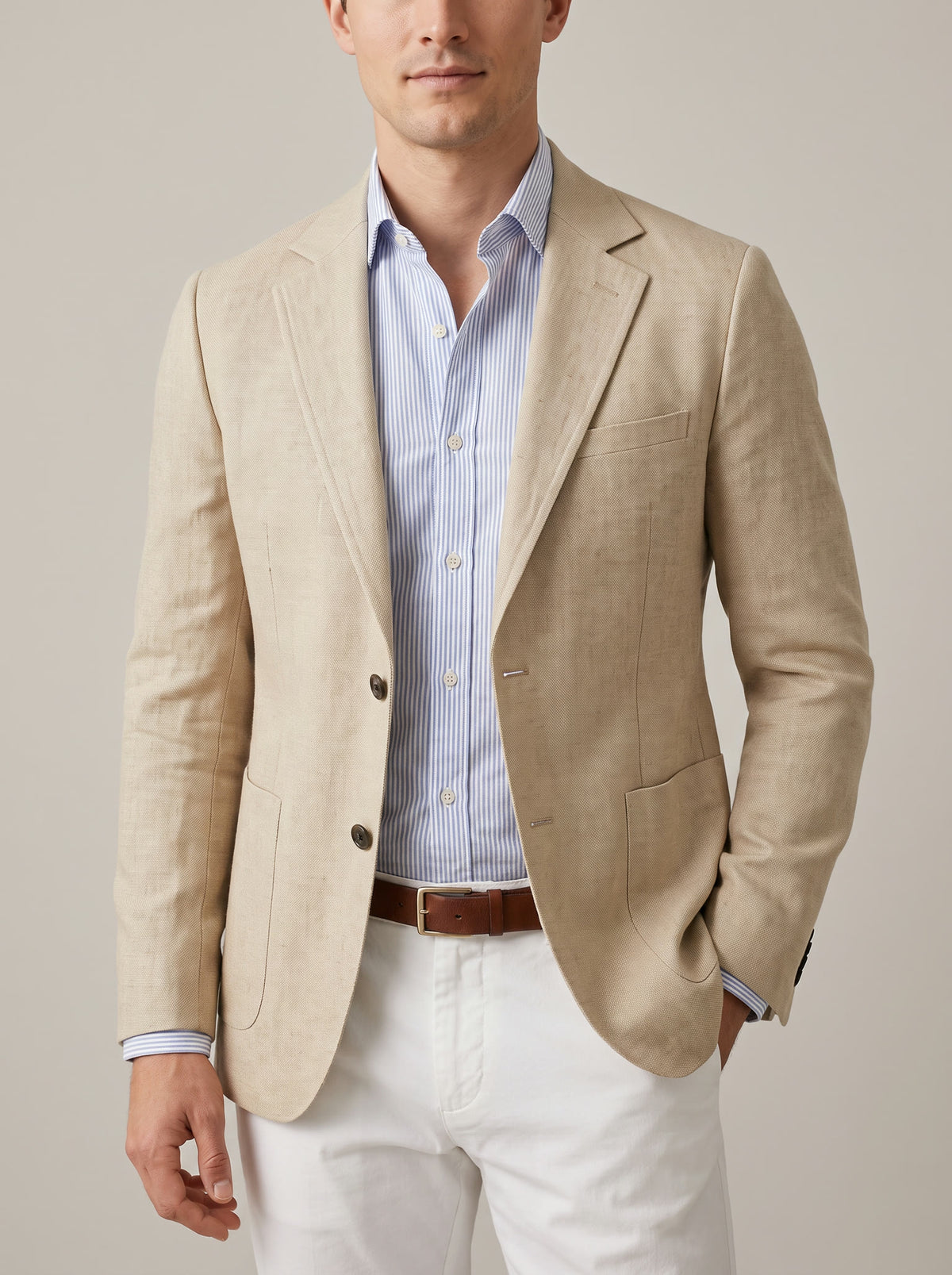 Men's Knitted Unstructured Blazer in Beige