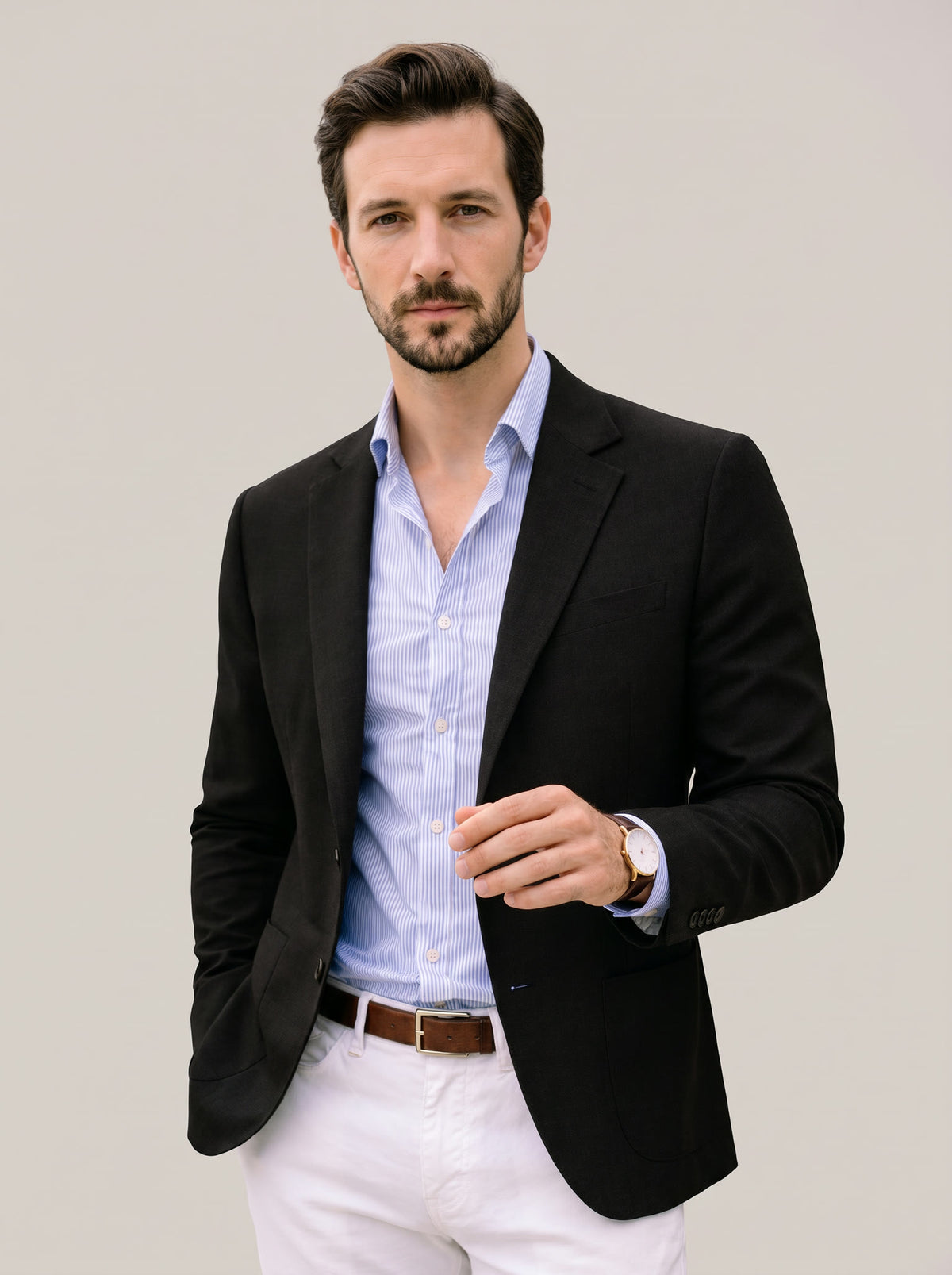 Men's Knitted Unstructured Blazer in Black
