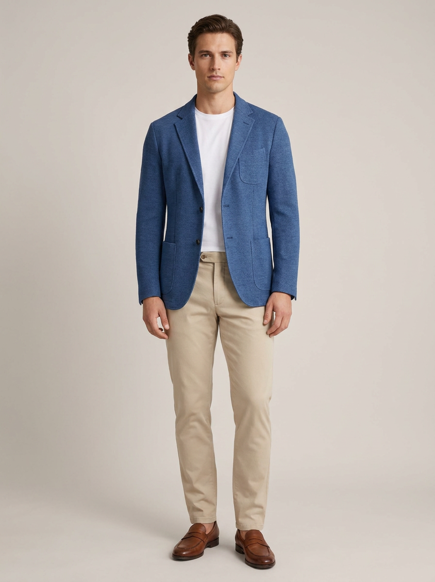 Men's Knitted Unstructured Blazer in Blue