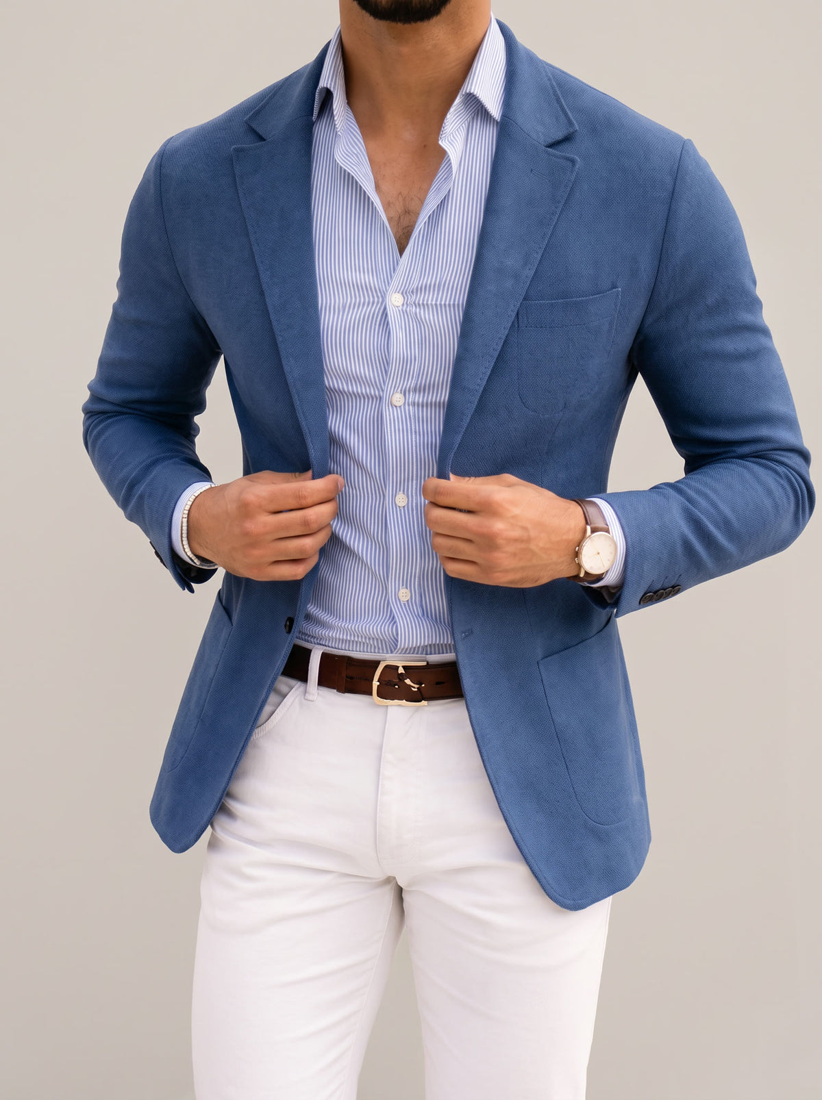 Men's Knitted Unstructured Blazer in Blue