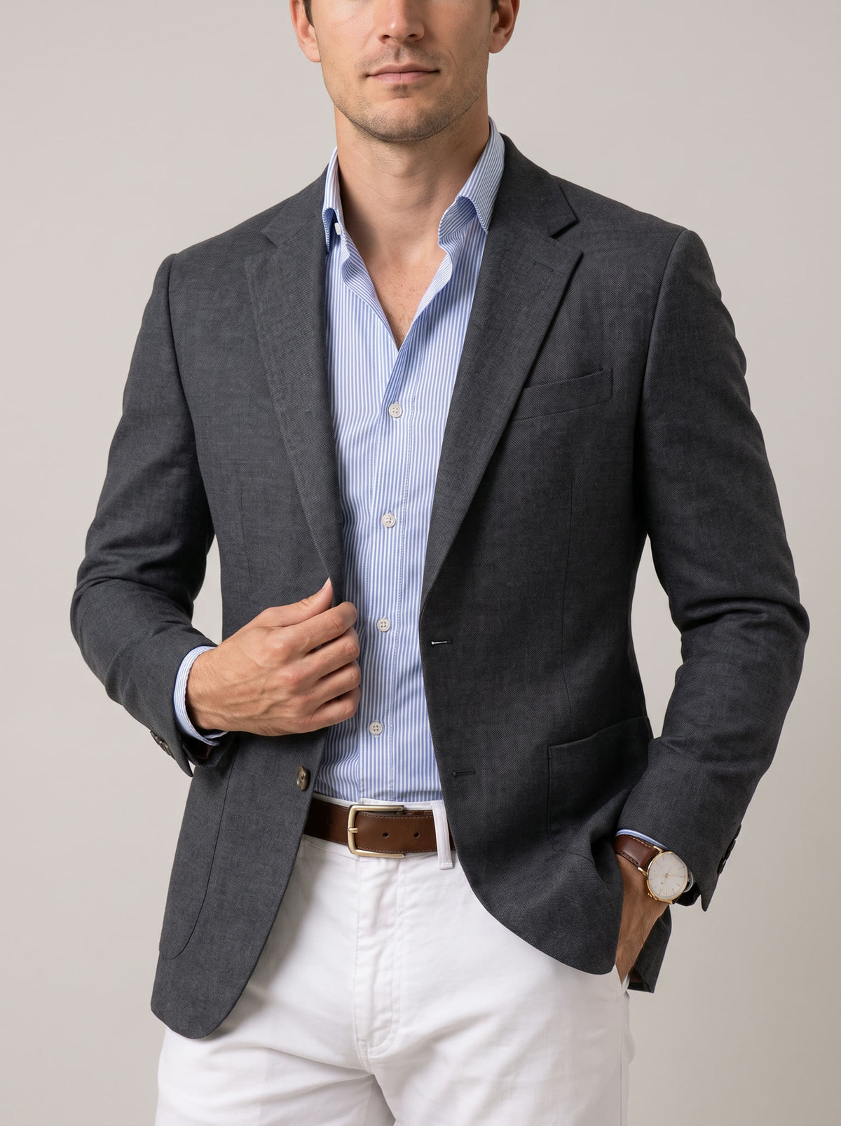 Men's Knitted Unstructured Blazer in Gray