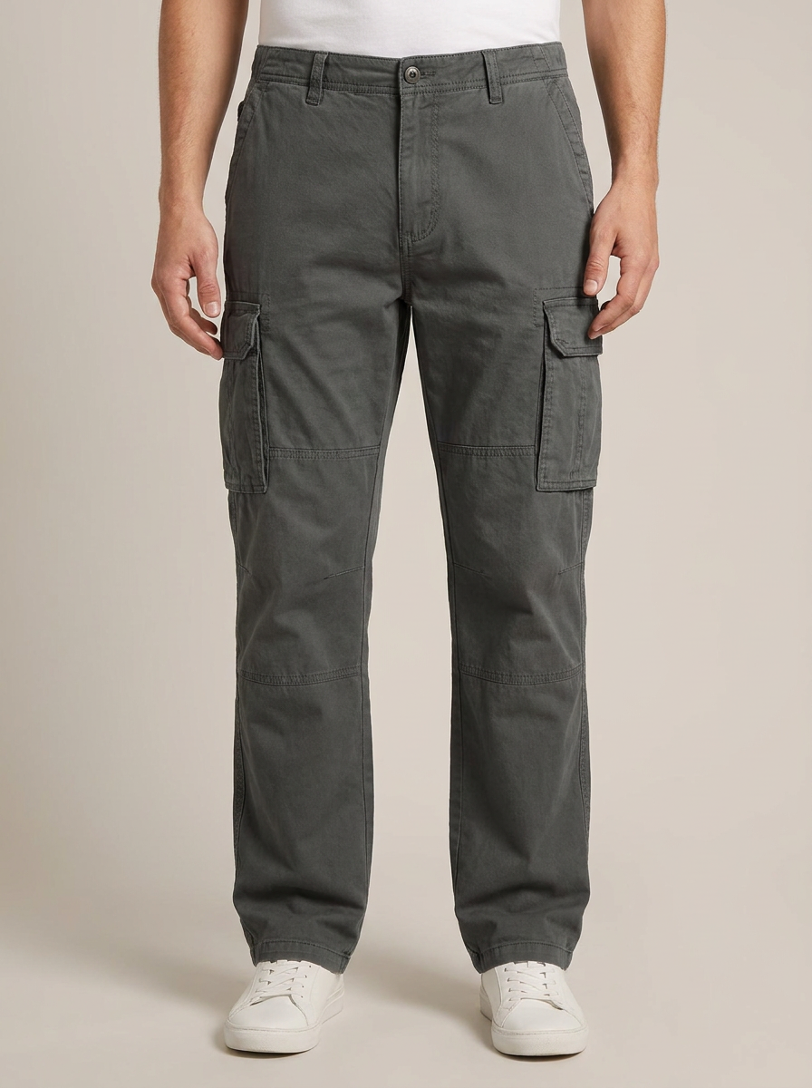 Men's Organic Cotton Cargo Trousers in Army Gray