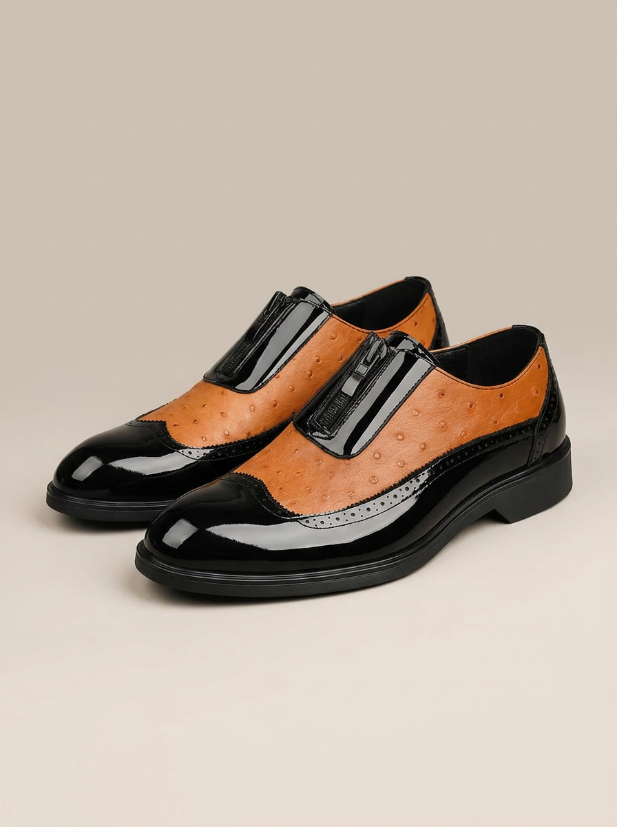Men's Ostrich-Texture Leather Shoes in Brown