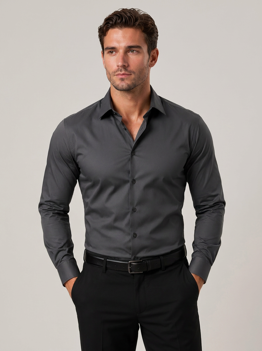 Men's Slim Fit Dress Shirt in Black Gray