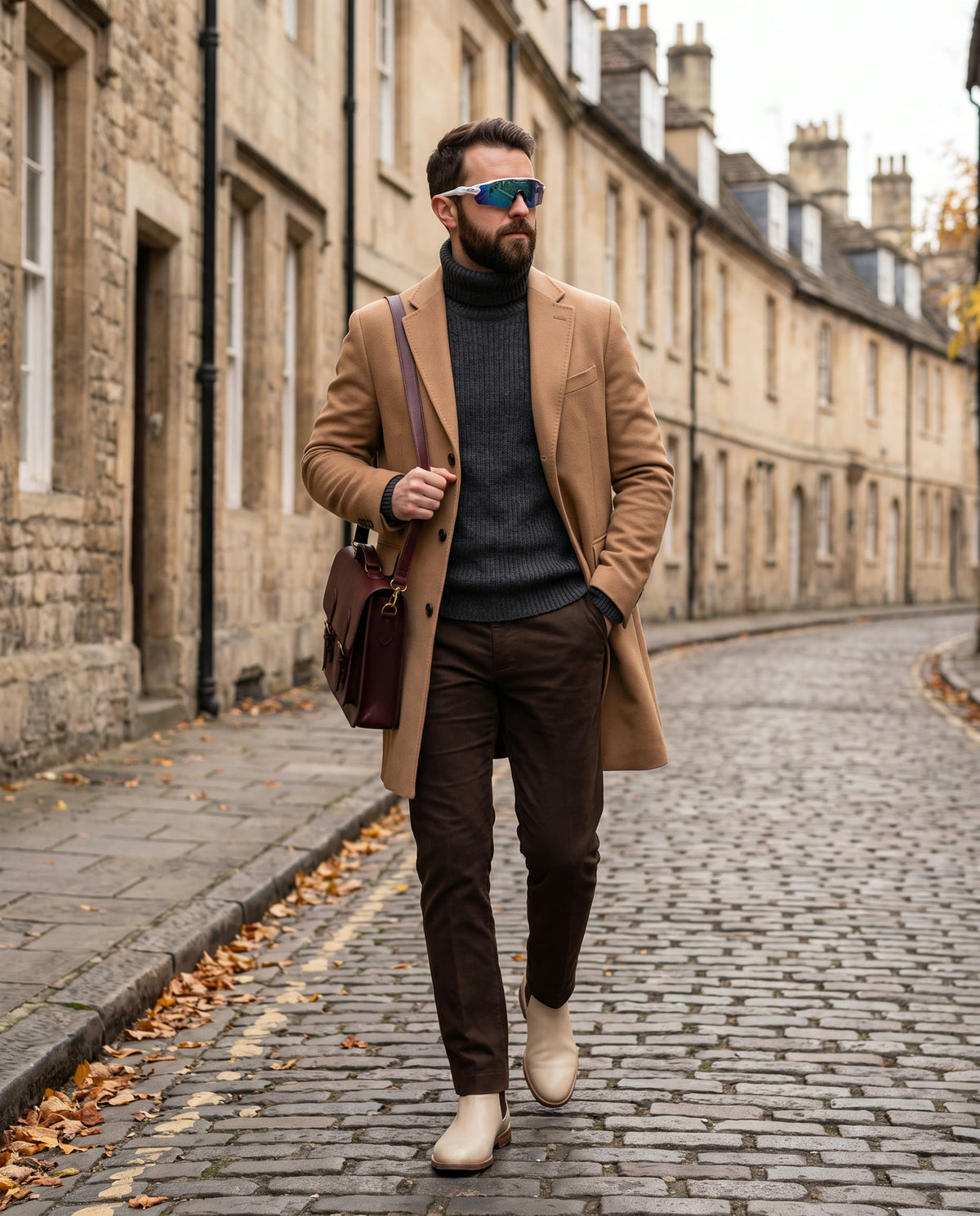 Sport Polarized Sunglasses styled in a full outfit on a city street