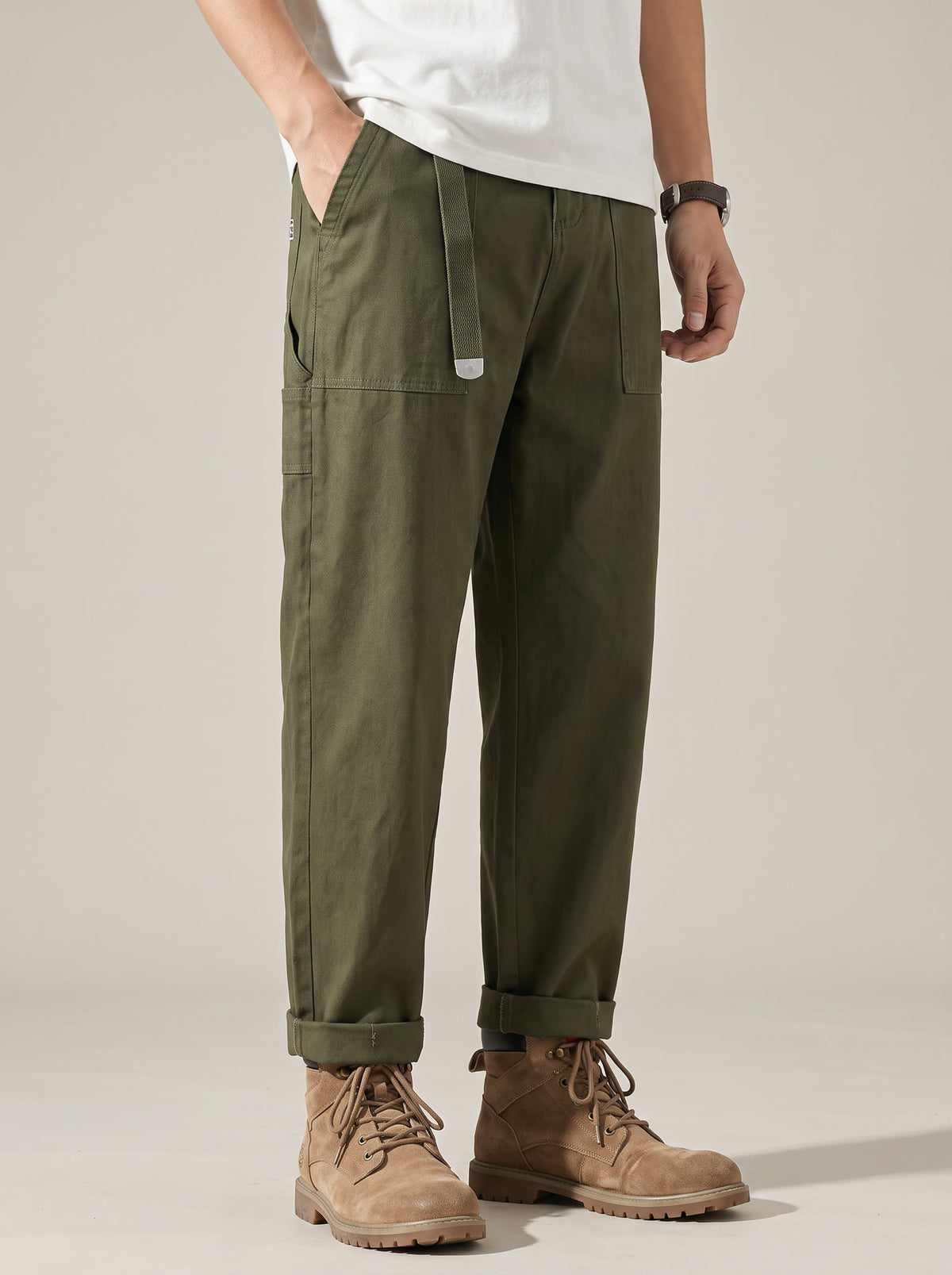 Men's Stretch Utility Trousers in Army Green