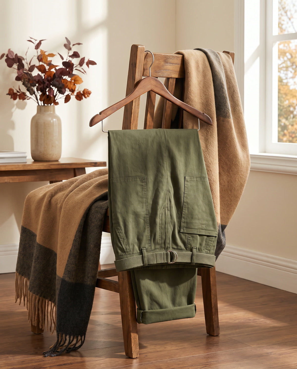 Stretch Utility Trousers styled as a still life