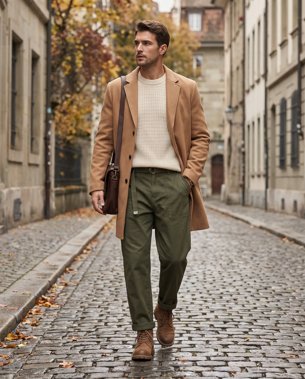 Stretch Utility Trousers styled in a full outfit on a city street