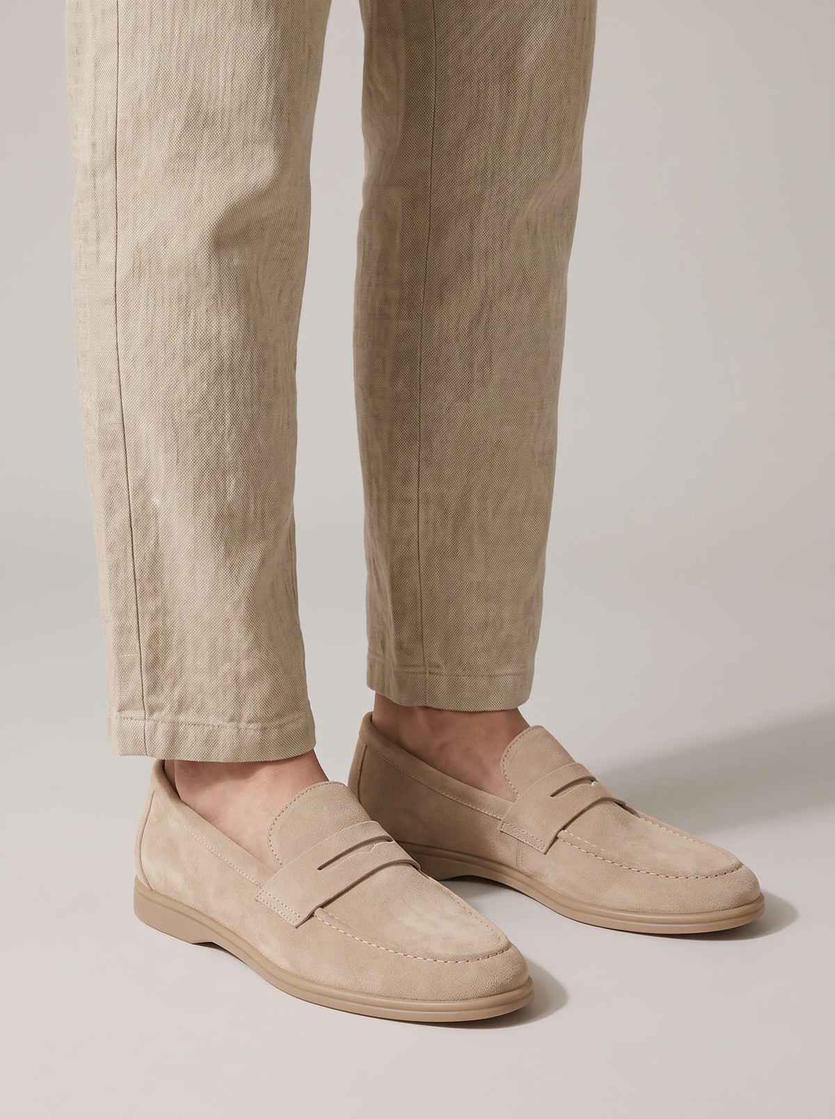 Men's Suede Penny Loafers in Cream