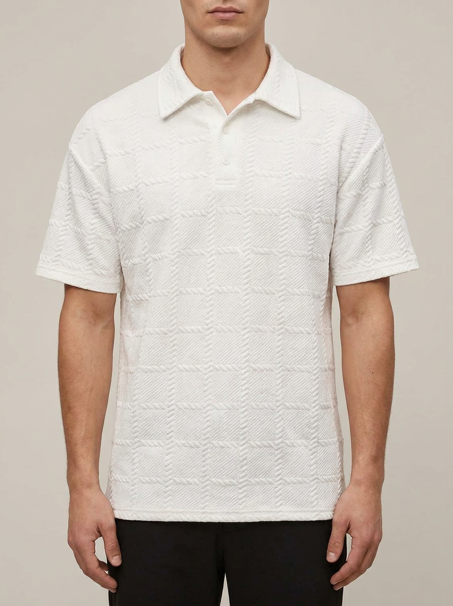 Men's Textured Knit Polo in Ivory