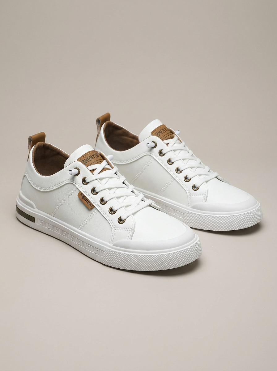 Men's Two-Tone Leather Sneakers in White/brown