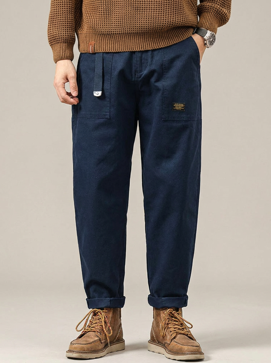 Men's Vintage Cotton Utility Trousers in Navy Blue
