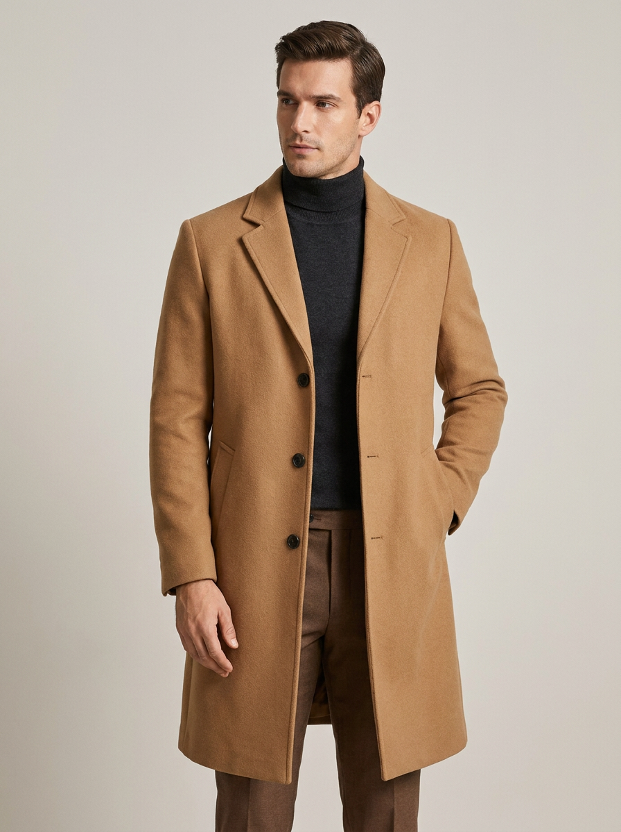 Men's Wool-Blend Overcoat in Beige