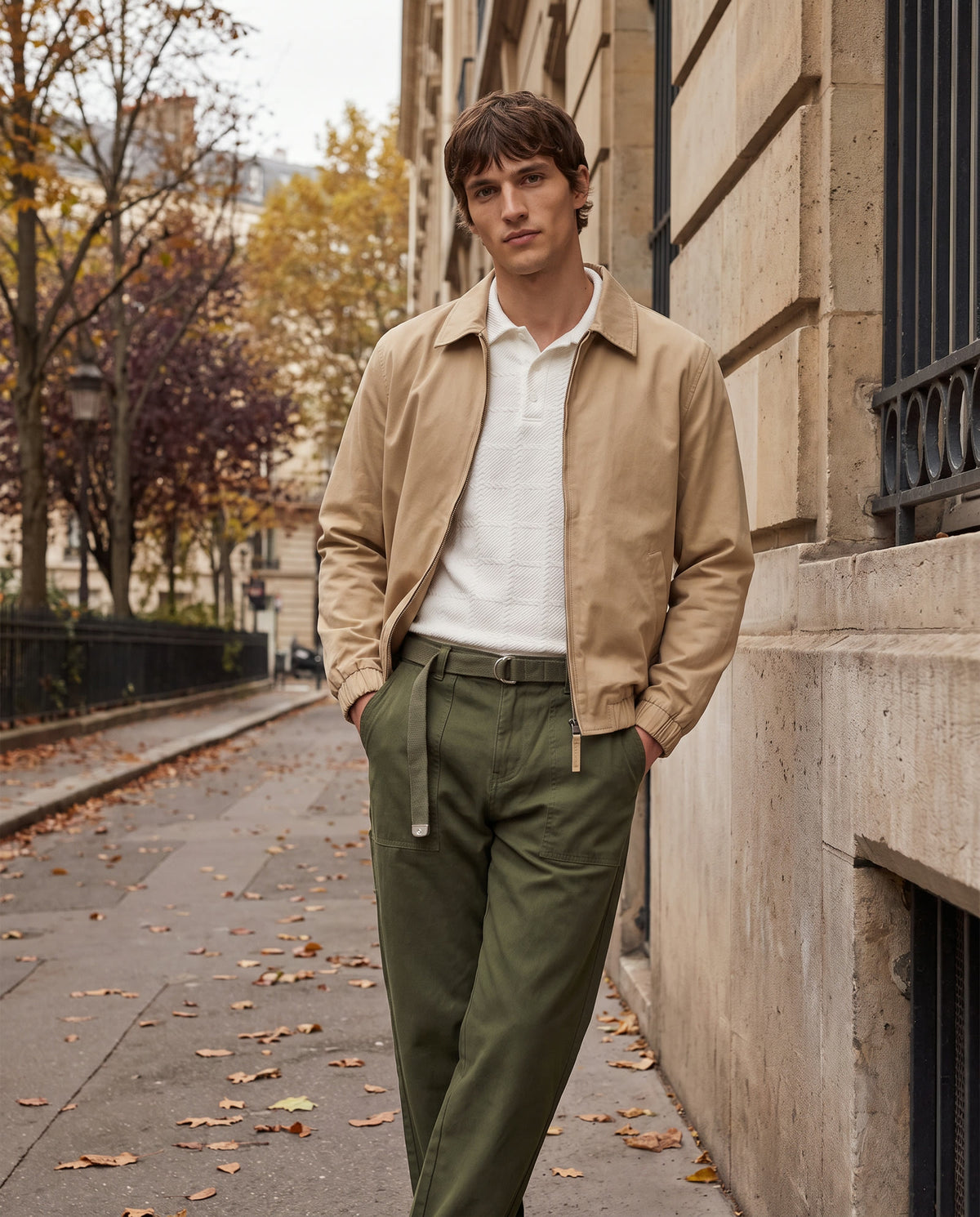 The Harrington classic: Cotton Harrington Jacket, Textured Knit Polo, Stretch Utility Trousers