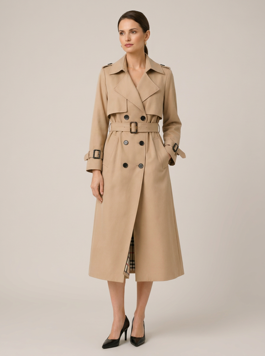 Women's Belted Trench Coat in Beige