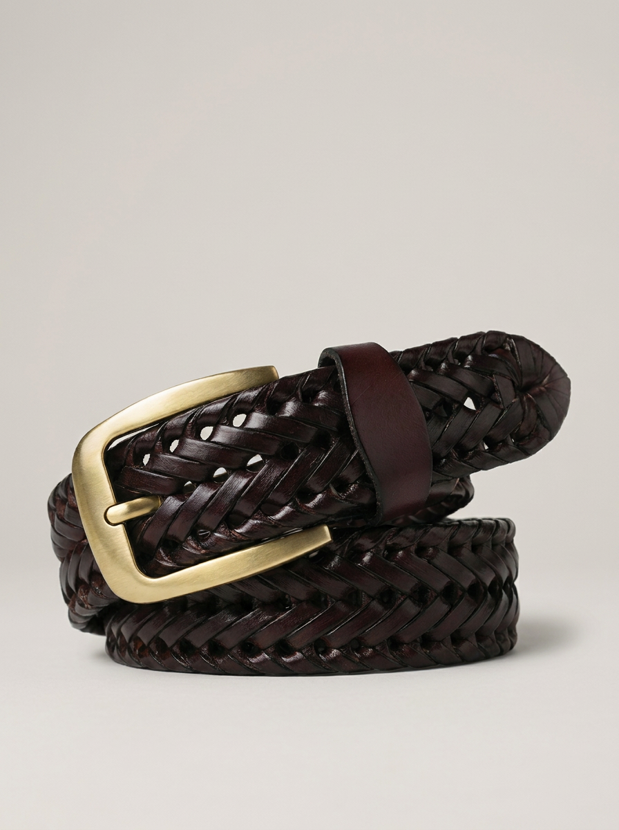 Women's Braided Leather Belt in Dark Brown