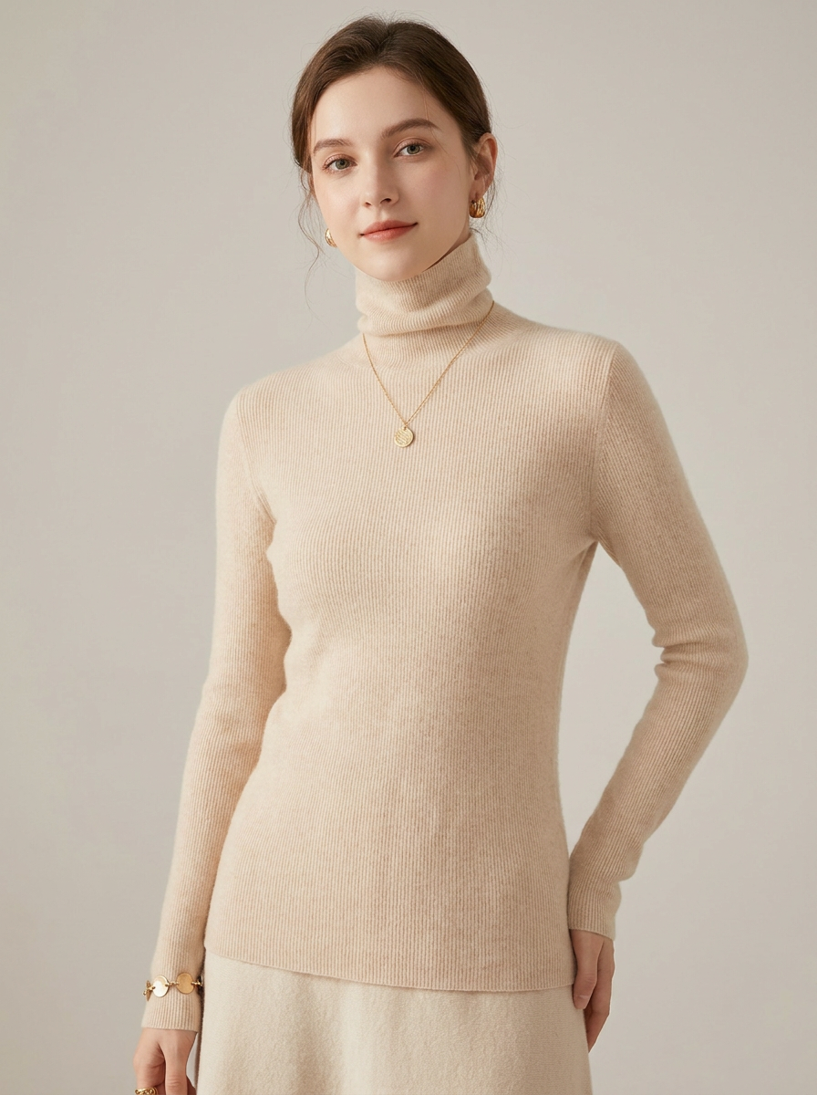 Women's Cashmere Turtleneck Sweater in Ivory Pearl