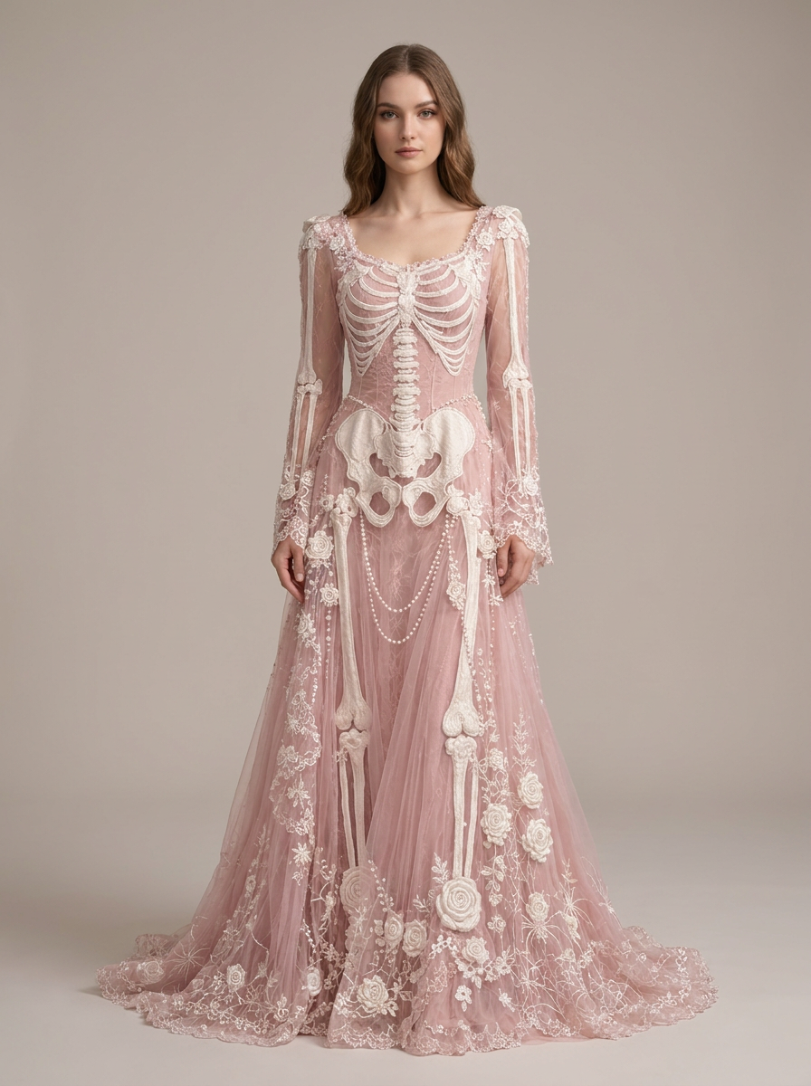 Women's Embellished Skeleton Maxi Dress in Blush Pink