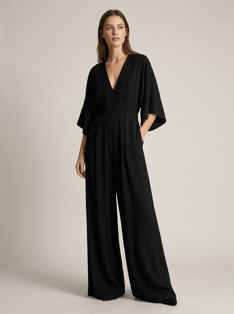 Women's Flowing Viscose Jumpsuit in Black