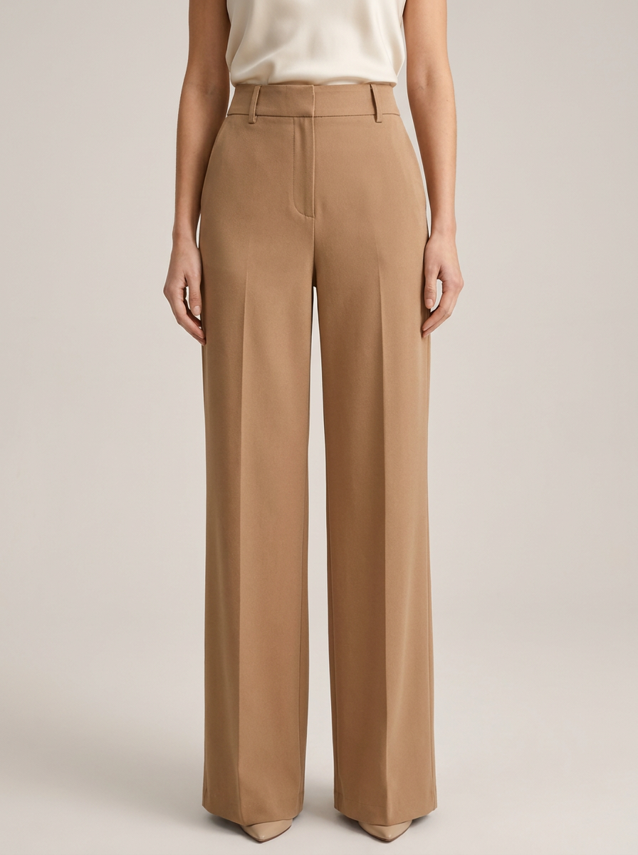 Women's High-Waisted Wide-Leg Trousers in Camel