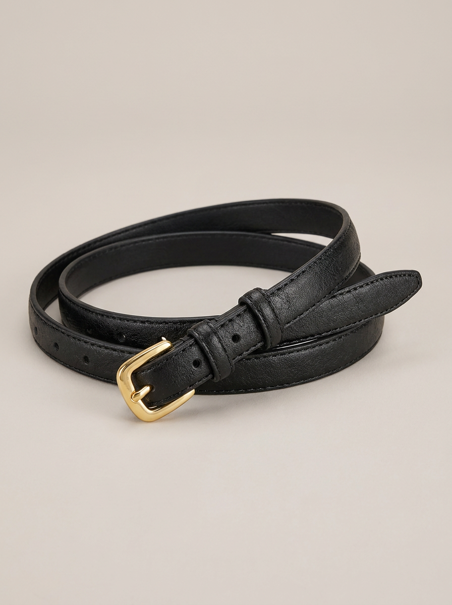Women's Slim Leather-Look Belt in Black