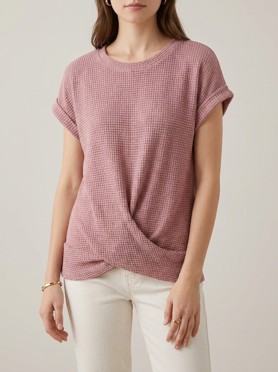 Women's Waffle Knit Top in Pink